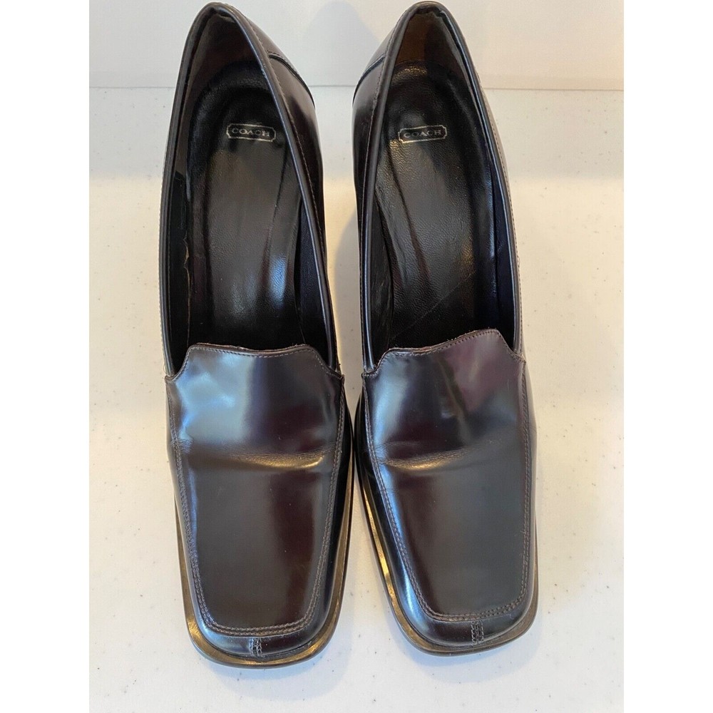 COACH WOMENS BROWN ELSA SPAZZALATO SLIP ON BLOCK HEEL SHOES SIZE 8 MADE IN ITALY